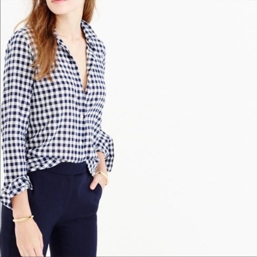 J. Crew Button Down Blue White Classic Fit Boy Shirt Long Sleeve Gingham Size 0